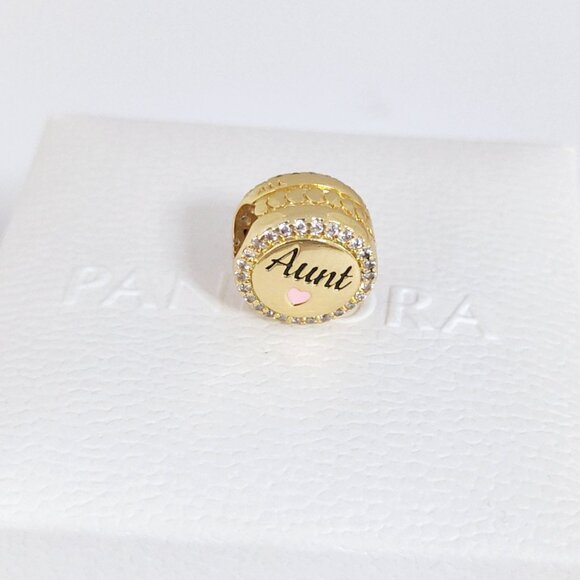 Pandora Engravable Aunt Charm Bead Gold Plated with box - Picture 5 of 9